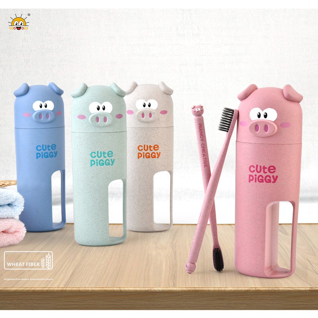 [HCM]Hộp đựng bàn chải hình heo lúa mạch Cute Piggy