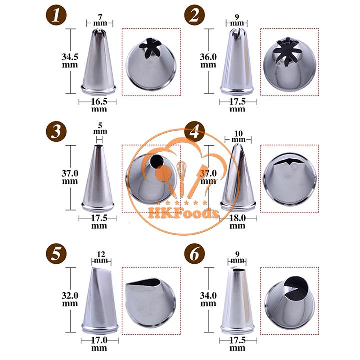 Bộ 6 đuôi bắt kem inox cơ bản