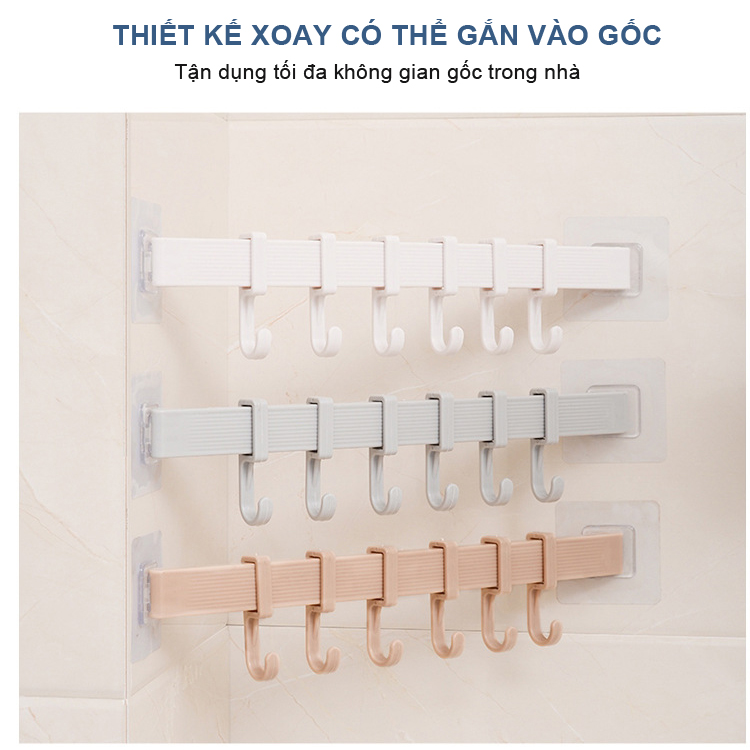Thanh treo đồ 6 móc  dán tường siêu chắc