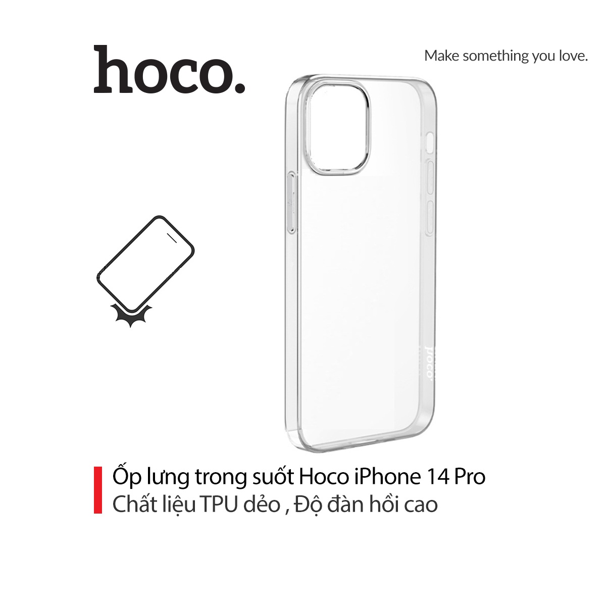 Ốp lưng TPU dẻo trong suốt Hoco mỏng, độ đàn hồi cao cho iPhone 14 Pro