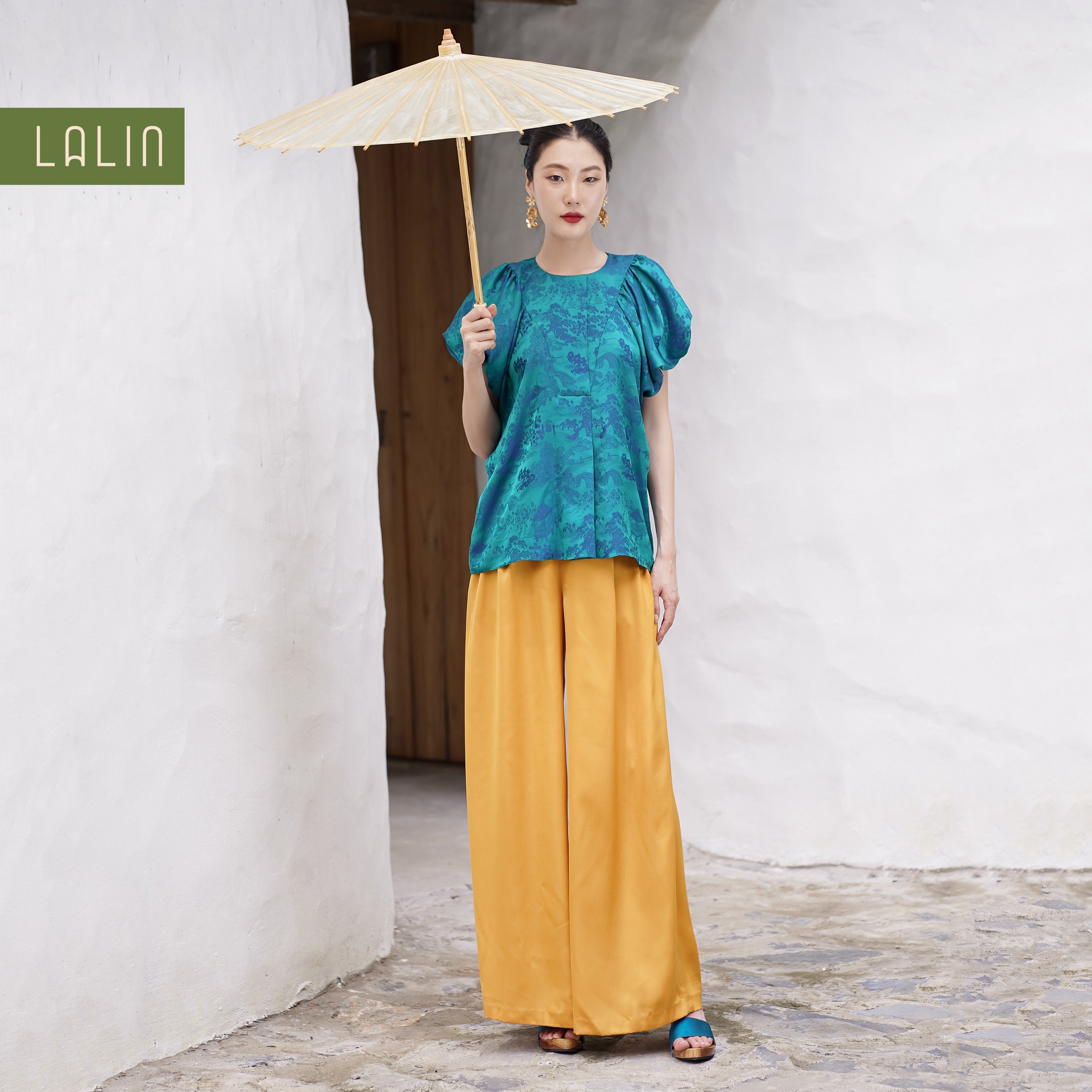 Quần lụa nữ Lalin dáng suông Ánh Miên