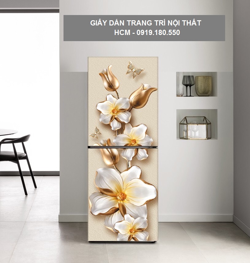 [HCM]Decal Dán Tủ Lạnh HOA VÀNG 3D - THUTHAODECOR