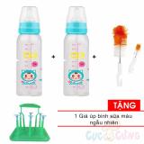 2 Bình sữa AGI Premium cổ thường 250ml + cọ rửa bình sữa Tặng 1 giá úp binh sua