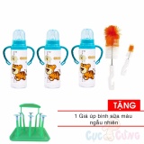 3 Bình sữa Cacara nhựa cổ thường 250ml có tay cầm họa tiết ngẫu nhiên + cọ rửa bình sữa Tặng 1 giá úp binh sua