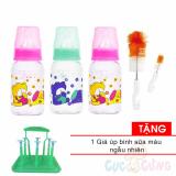 3 Bình sữa nhựa Cacara nhựa cổ thường 140ml - họa tiết ngẫu nhiên + cọ rửa bình sữa Tặng 1 giá úp bình sữa