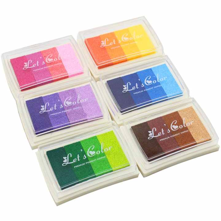 6 PCS Rainbow Gradient Color Ink Pads Inkpad Printing Craft Stamps for Paper Wood Fabric Kids Fingerprint DIY Painting - intl