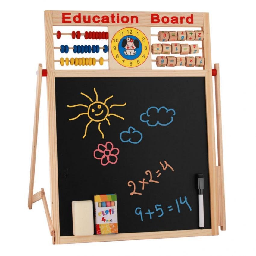 Bảng ghép hình nam châm học toán-xem giờ-Viết phấn bảng đen-Viết bút dạ bảng trắng cho trẻ chuẩn bị vào lớp 1 dạng Hộp gỗ thông