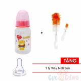 Bình sữa nhựa nhựa cổ thường 140ml - họa tiết ngẫu nhiên + 1 cọ rửa binh sua và cọ rửa núm ty tặng 1 ty bình sữa
