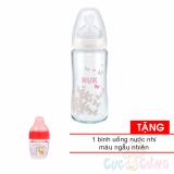 Bình sữa Nuk thủy tinh cổ rộng 240ml ty silicone Tặng 1 bình uống nước màu ngẫu nhiên - binh sua
