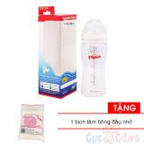 Bình sữa Pigeon cổ rộng nhựa PP 330ml TẶNG 1 bịch tăm bông đầu nhỏ Cục Cưng cho bé - binh sua pigeon co rong