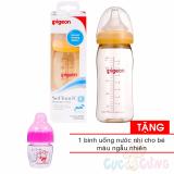 Bình sữa Pigeon cổ rộng nhựa PPSU Plus 240ml cao cấp nhựa TẶNG 1 bình uống nước nhí màu ngẫu nhiên - binh sua
