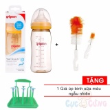Bình sữa Pigeon cổ rộng nhựa PPSU Plus 240ml + cọ rửa bình sữa Tặng 1 giá úp bình sữa