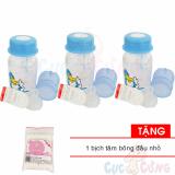 Bộ 3 bình trữ sữa có kèm núm ty và van chống sặc 140ml họa tiết ngẫu nhiên TẶNG 1 gói tăm bông đầu nhỏ Cục Cưng cho bé