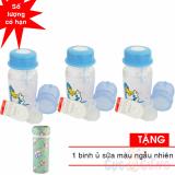 Bộ 3 bình trữ sữa có kèm núm ty và van chống sặc 140ml họa tiết ngẫu nhiên TẶNG 1 ủ bình sữa màu ngẫu nhiên