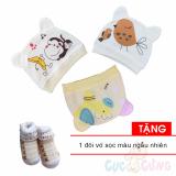 Bộ 3 nón sơ sinh cho bé - hình thú - hình ngẫu nhiên - bé trai TẶNG 1 đôi vớ sọc