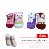 Bộ 4 đôi vớ trượt hình thú cho bé sơ sinh - size nhỏ - bé gái Tặng 1 đôi vớ sơ sinh sọc