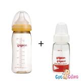 Bộ Bình sữa Pigeon cổ rộng nhựa PPSU Plus 240ml + Bình sữa Pigeon thủy tinh 120ml cổ chuẩn nội địa