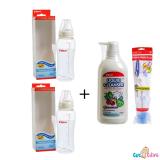 Bộ cặp Bình sữa Pigeon Streamline 250ml + Nước rửa bình sữa chai Pigeon 700ml + Cọ rửa bình sữa Pigeon