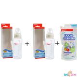 Bộ cặp Bình sữa Pigeon Streamline 250ml + Nước rửa bình sữa Pigeon gói 650ml