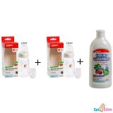 Bộ cặp Bình sữa Pigeon thủy tinh 120ml cổ chuẩn nội địa + Nước rửa bình sữa chai Pigeon 450ml