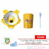 Bộ chén ăn hình cọp + ly uống nước in hình + 1 muỗng cán dài cho bé Tặng 1 ca tập uống 2 chức năng màu ngẫu nhiên - chen tap an dam cho be