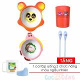 Bộ chén ăn hình gấu +  1 Tô cho bé tập ăn hình gà bằng nhựa  - 37 + ly uống nước in hình +  2 muỗng cán dài cho bé Tặng 1 ca tập uống 2 chức năng màu ngẫu nhiên
