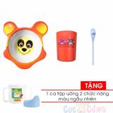 Bộ chén ăn hình gấu + ly uống nước in hình + 1 muỗng cán dài cho bé Tặng 1 ca tập uống 2 chức năng màu ngẫu nhiên - chen tap an dam cho be