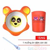 Bộ chén ăn hình gấu + ly uống nước in hình Tặng 1 muỗng cán dài cho bé - chen tap an dam cho be