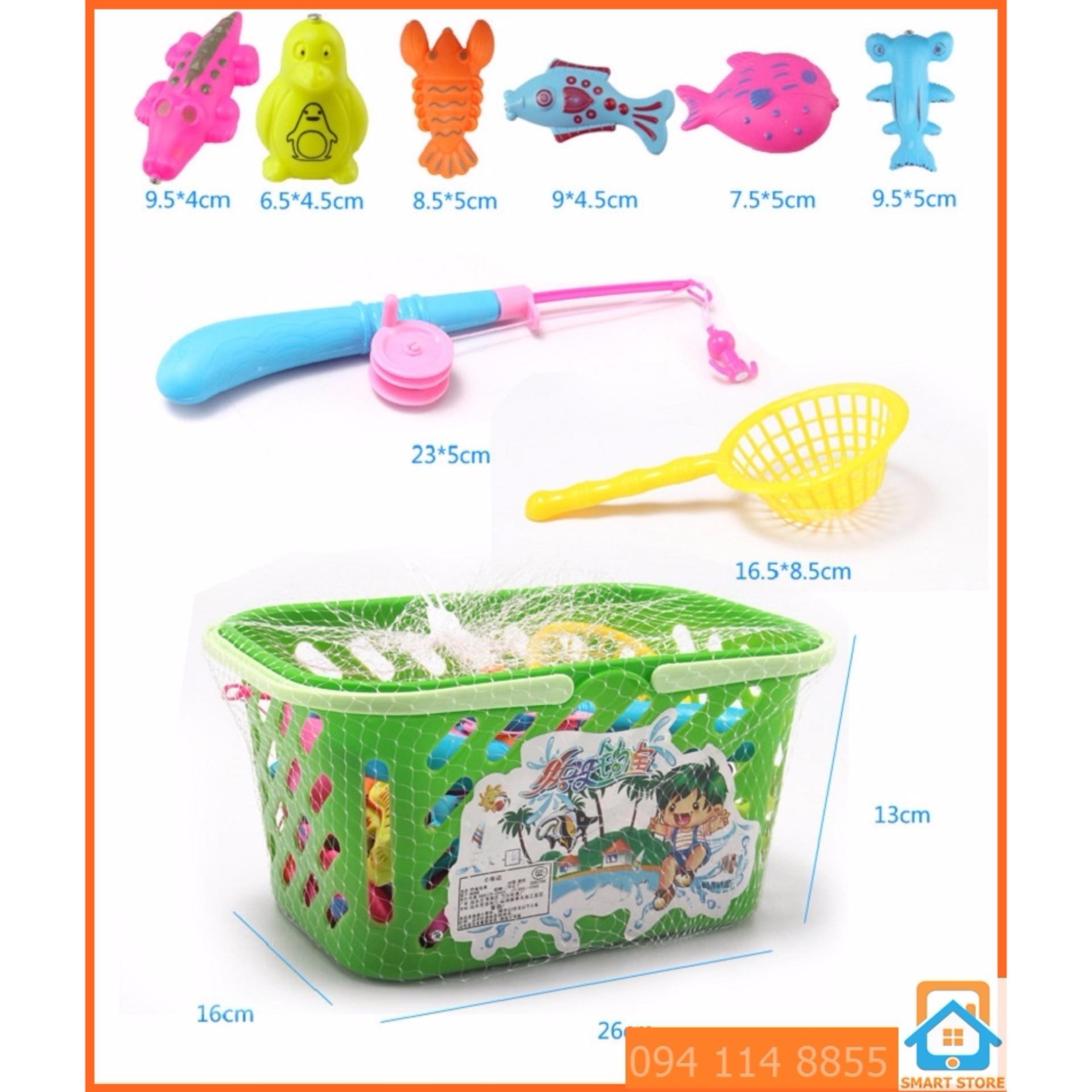Bộ đồ chơi bể nước bơm hơi câu cá nam châm + 2 cần câu