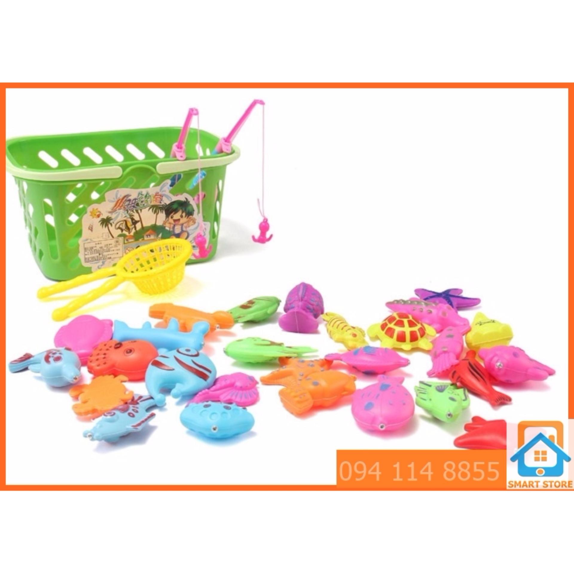 Bộ đồ chơi bể nước bơm hơi câu cá nam châm + 2 cần câu