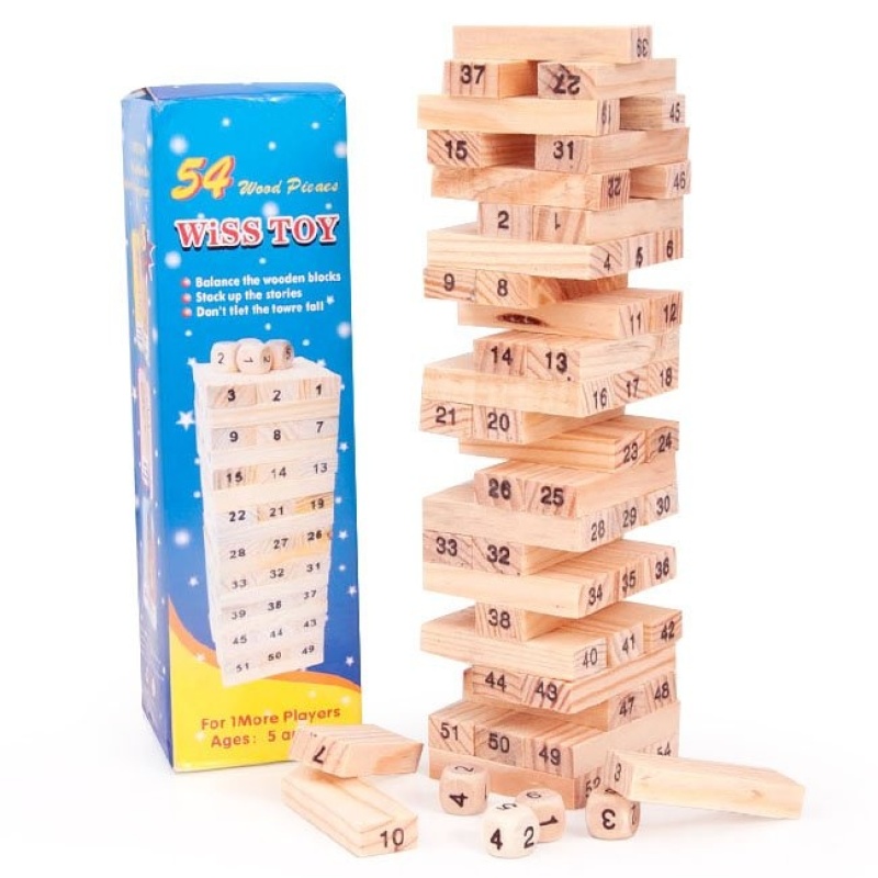 Bộ đồ chơi rút gỗ Wiss 54 thanh kèm 4 con súc sắc cho bé