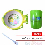 Bộ Tô trẻ em in hình kiểu con cá bằng nhựa - 36 + ly uống nước in hình Tặng 1 muỗng cán dài cho bé