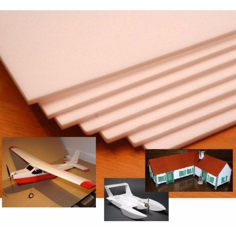 Combo 12 tấm xốp depron foam dày 5mm (dài 50cm x rộng 50cm) chuyên dụng làm mô hình máy bay điều khiển từ xa, tàu, xe, nhà cửa, trang trí (VA001x3 TP) - Luân Air Models