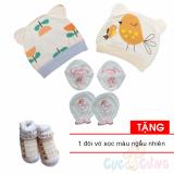 Combo 2 nón sơ sinh cho bé  GÁI +  bao tay bao chân thêu TẶNG 1 đôi vớ cho bé sọc