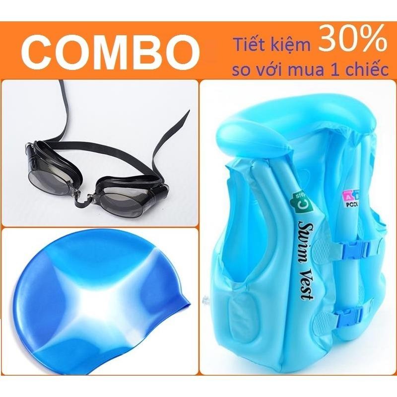 COMBO Áo phao bơi đỡ cổ + Kính bơi + Mũ bơi bể bơi hồ bơi phao bơi áo phao bơi