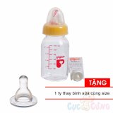 Combo Bình sữa Pigeon hình 120ml cổ thường - vàng Tặng 1 ty binh sua cùng size