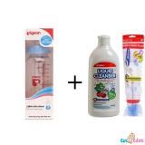 Combo Bình sữa Pigeon hình 240ml cổ thường + Nước rửa bình sữa chai Pigeon 450ml + Cọ rửa bình sữa Pigeon