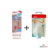 Combo Bình sữa Pigeon hình 240ml cổ thường + vỉ 2 ty silicone cùng size