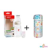 Combo Bình sữa Pigeon thủy tinh 120ml cổ chuẩn nội địa + Bình ủ sữa đơn Hello Baby
