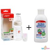 Combo Bình sữa Pigeon thủy tinh 120ml cổ chuẩn nội địa + Nước rửa bình sữa chai Pigeon 200ml