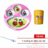 Khay cho bé tập ăn 4 ngăn hình tròn bằng nhựa E9 - màu hồng + 1 ly uống nước in hình Tặng 1 cái muỗng cán dài