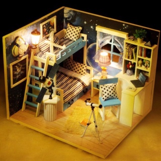 Mô hình nhà gỗ DIY có đèn - Căn gác mái có mica DiyDollHouse thumbnail