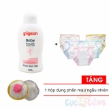 Phấn rôm Pigeon 100gr + 5 cái tã vải dán trắng viền màu size 2 Tặng Hộp đựng phấn - phan rom cho be
