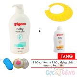 Sữa tắm gội Pigeon jojoba - Màu xanh 700ml + Phấn thơm Pigeon cho bé 200g + 1 nón tắm màu ngẫu nhiên Tặng Hộp đựng phấn + bông tắm  màu ngẫu nhiên