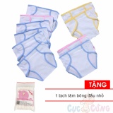 Tã vải dán cho bé trắng viền màu - set 10 cái - size 3 (4-6 tháng) Tặng 1 bịch tăm bông đầu nhỏ