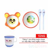 Bát ăn dặm trẻ em in hình bằng nhựa  - 711 + Chén cho bé tập ăn hình gấu bằng nhựa - 38 + 2 muỗng ăn dặm cán dài TẶNG 1 ca uống nước in hình có nắp đậy màu ngẫu nhiên