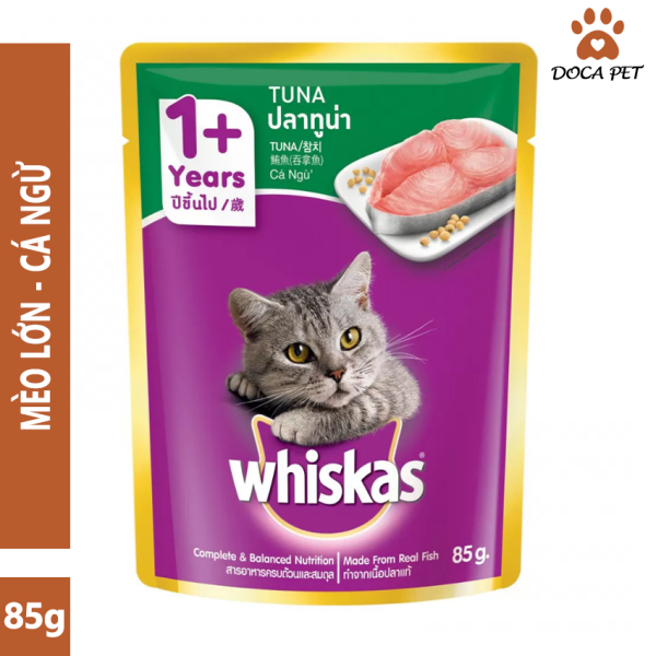 Thức ăn cho mèo pate Whiskas 85g 4 hương vị hấp dẫn, súp thưởng phù hợp với bé trưởng thành trên 1 tuổi - Doca Pet