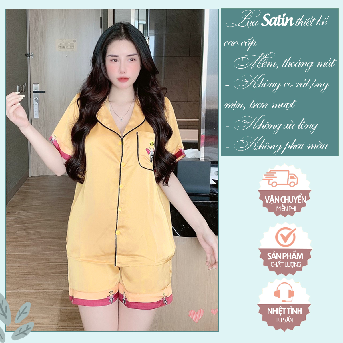 Đồ bộ ngủ mặc nhà lụa satin thiết kế óng mịn