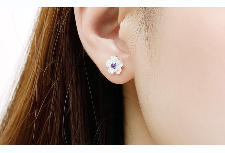 Hoa tai bạc - Bông tai bạc hoa mai pha lê tím [TS-HT-Z031-1]