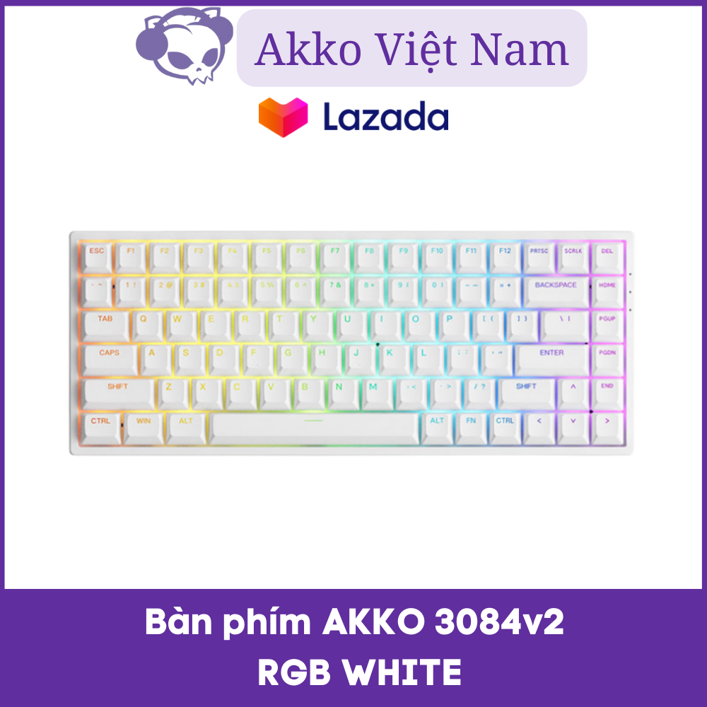 Bàn phím cơ AKKO 3084 v2 RGB – White (Foam tiêu âm / Hotswap / AKKO CS Jelly switch)